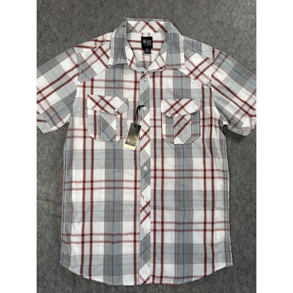 Black Jack Shirt Mens M White Plaid Cotton Western Snap Short Sleeve Y2K Preppy